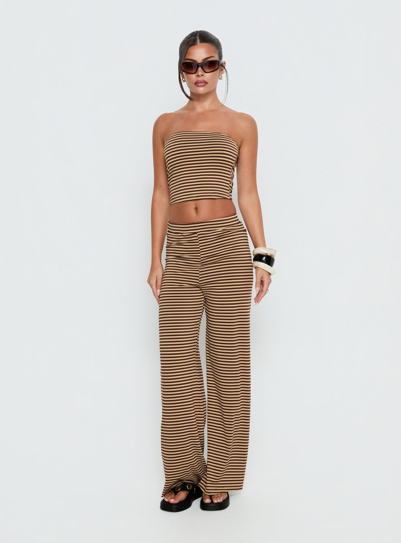 Timora Strapless Top Brown Stripe