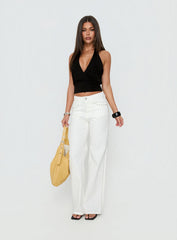 Saving Up Mid Rise Straight Leg Studded Jeans White