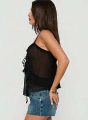 Skinny Dipping Ruffle Sheer Top Black