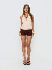 Simonne Embroidered Halter Top Cream