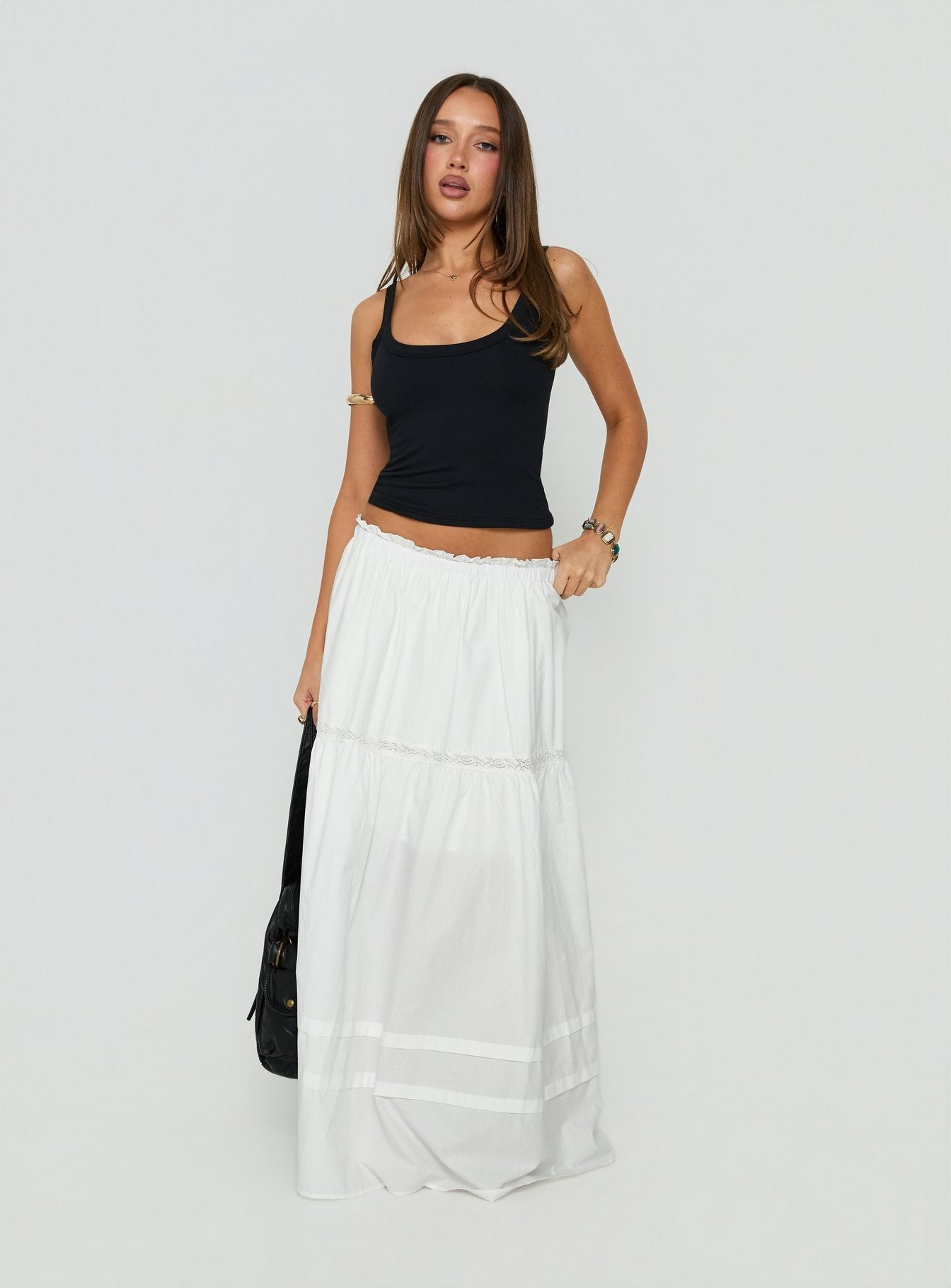 Meanna Tiered Maxi Skirt White