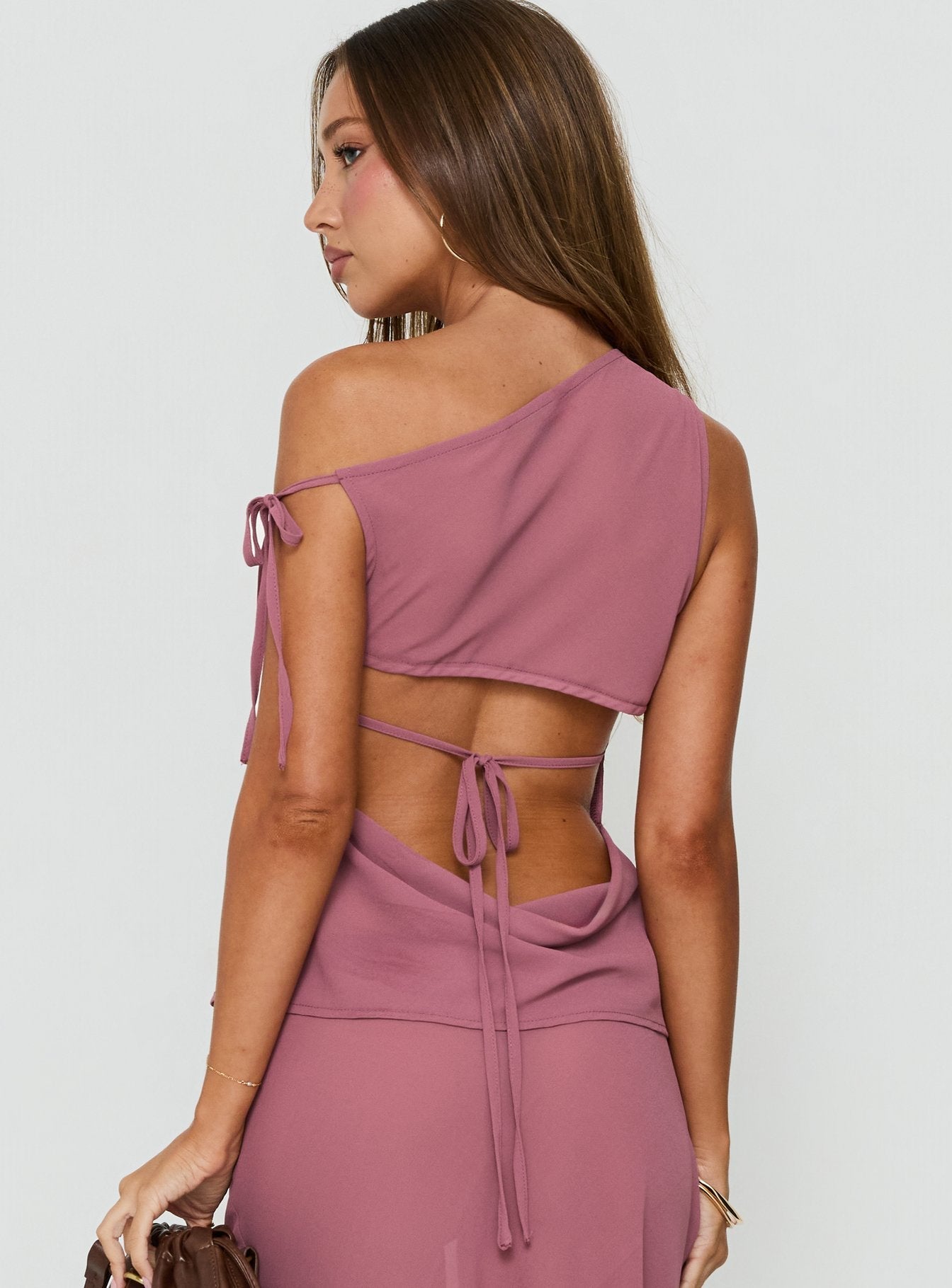 Vianna One Shoulder Foldover Detail Top Pink