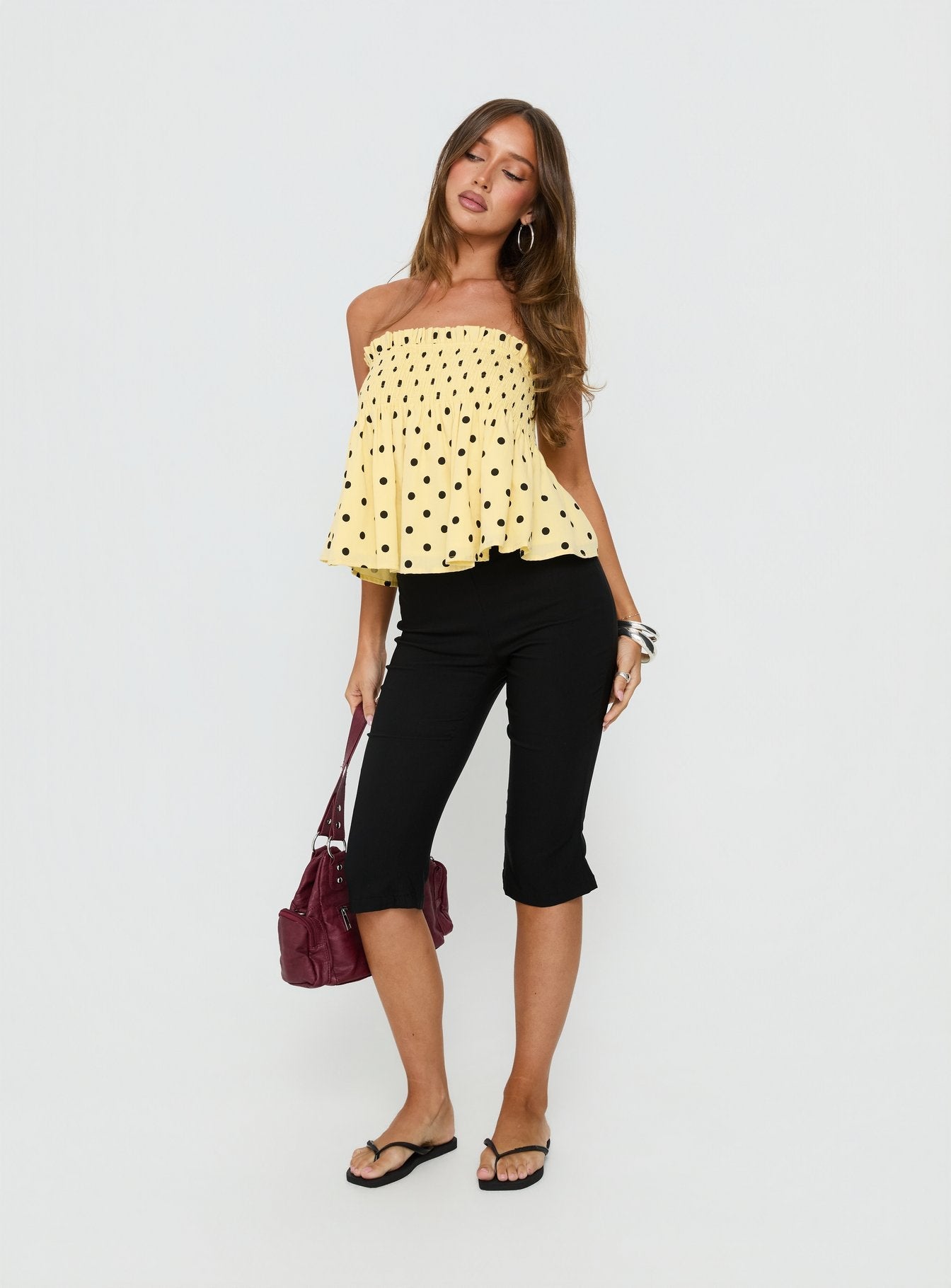 Peachy Keen Frill Cami Top Yellow Polka Dot