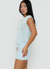 Idilia Off Shoulder Knit Mini Dress Blue
