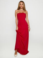 Move Me Strapless Maxi Dress Red