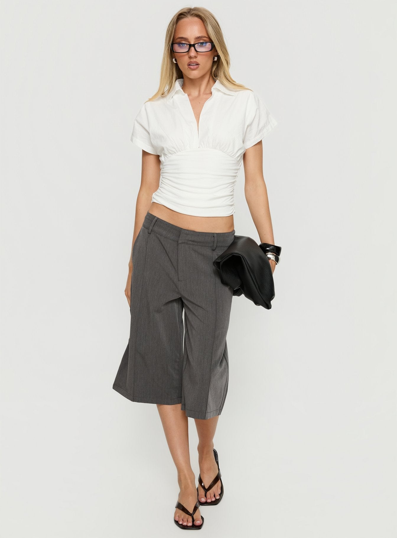 Chalia Ruched Collared Top White