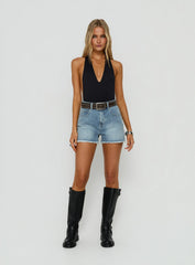 Tropicana Raw Hem Denim Shorts Light Vintage Blue