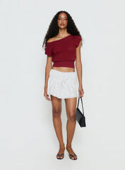 Cloud Tempo Boat Neck Cinched Knit Top Wine
