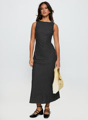 Voyager Linen Blend Midi Dress Black Polka