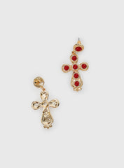Oakwood Cross Earrings Gold / Red