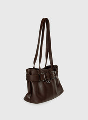 Views Of Capri Faux Leather Buckle Shoulder Bag Dark Brown