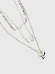 Double Date Layered Necklace Silver