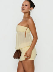 Howland Strapless Sheer Blouson Mini Dress Yellow