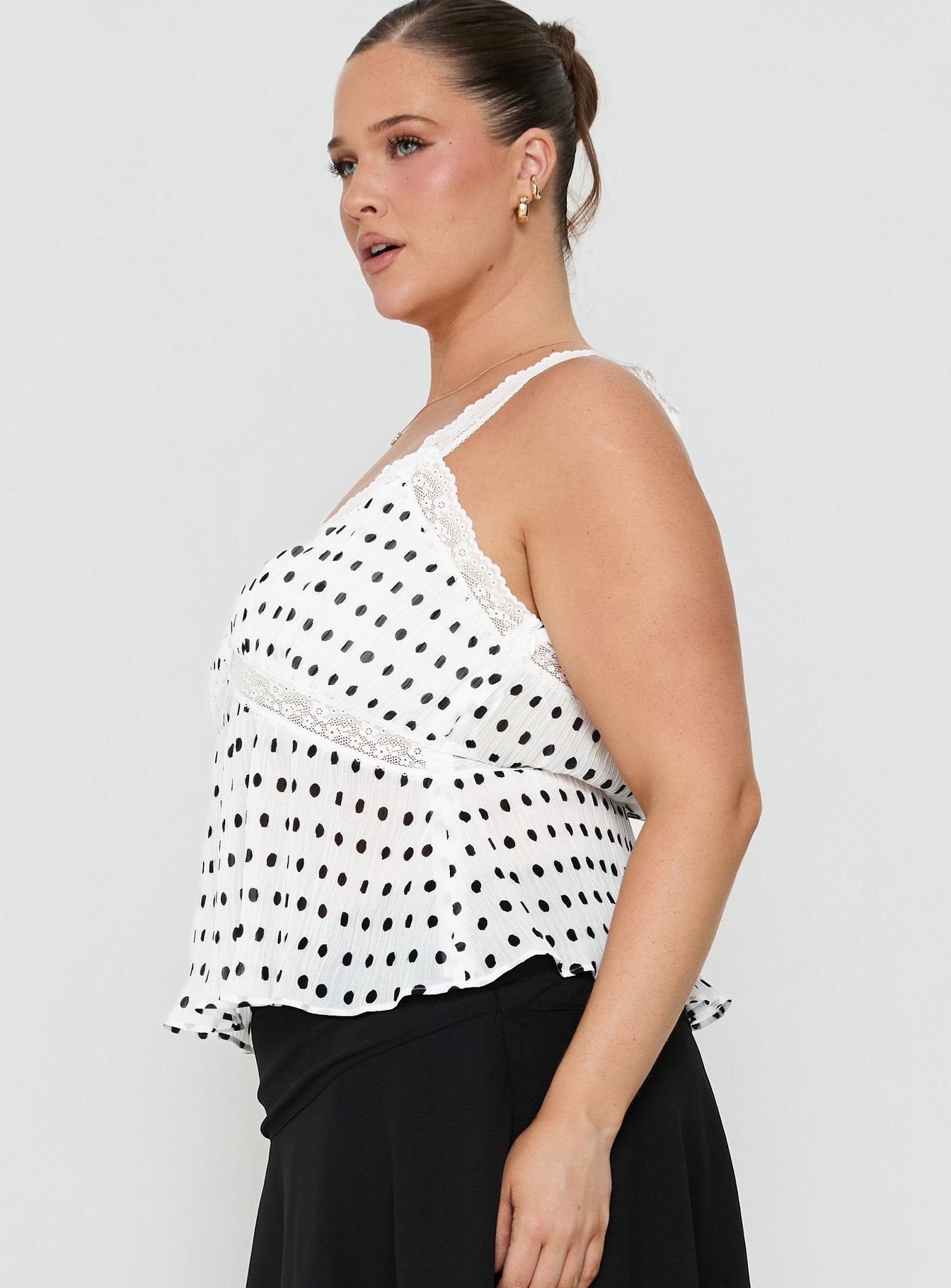 Raydon Lace Trim Cami Top White / Black Polka Curve