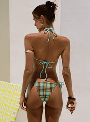 Fluera High Side Tie Bikini Bottoms Blue Check