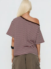 Settle Down One Shoulder Top Pink / Chocolate Stripe