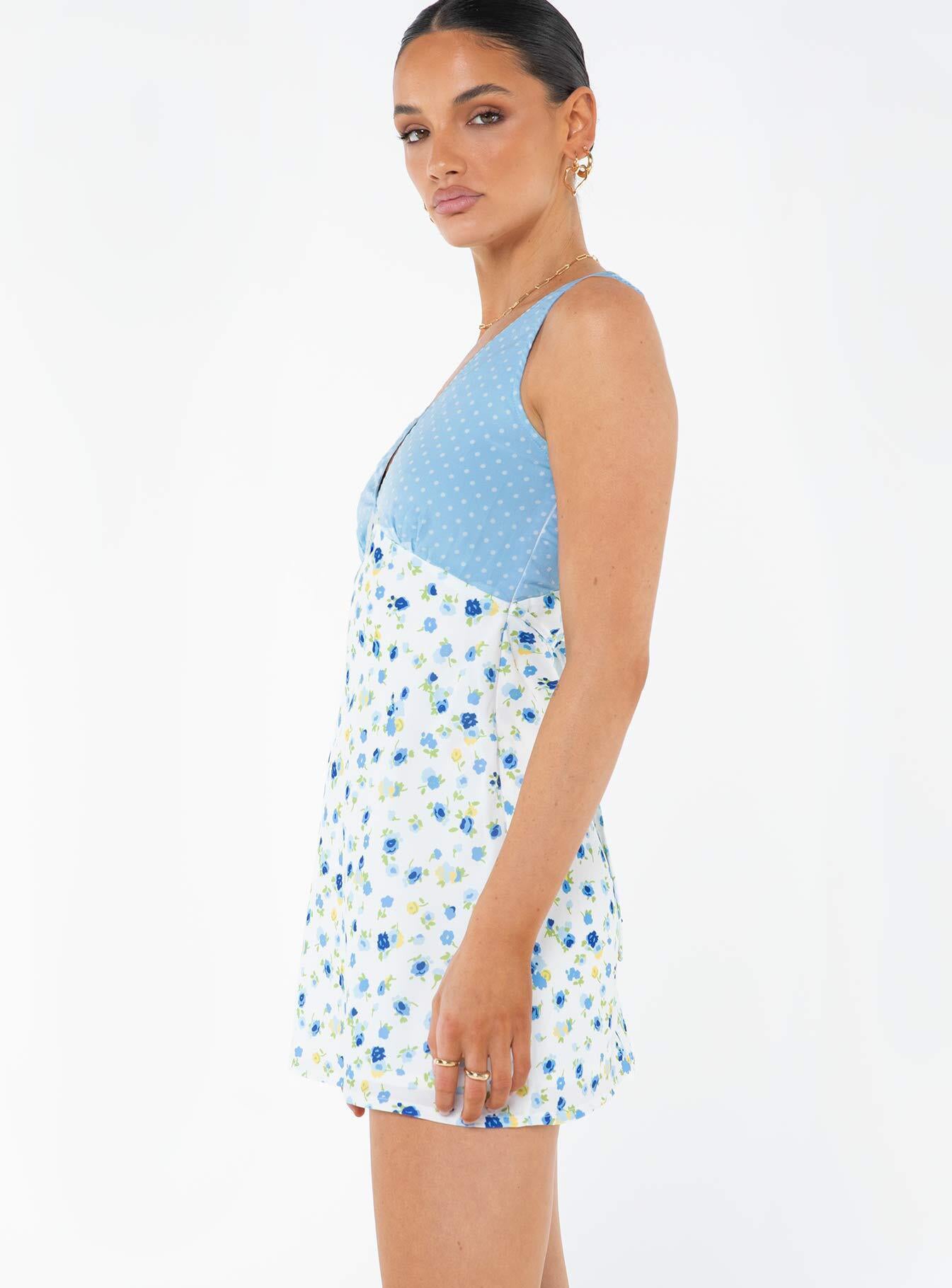 Nellie Spliced Mini Dress Blue / White