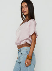 Full Send Off Shoulder Lace Trim Top Pink / Brown