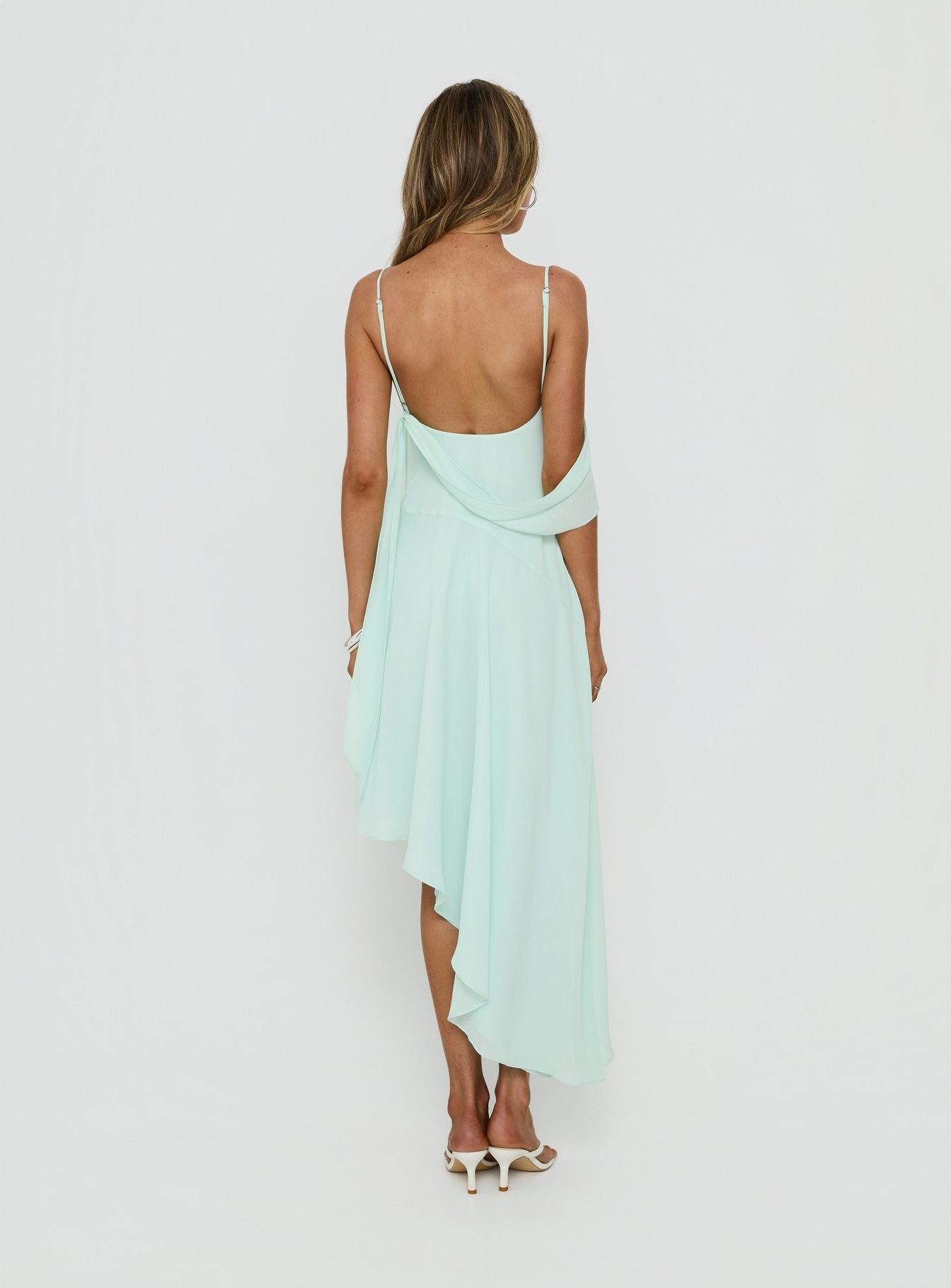 Massey Bust Draping Low Back Midi Dress Aqua