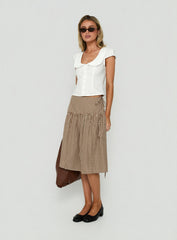 Kasida Tie Detail Midi Skirt Brown Check
