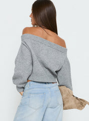 Ortensa Off Shoulder Zip Through Jumper Grey Marle