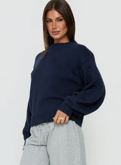 Harmony Balloon Sleeve Knit Sweater Navy