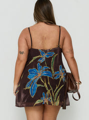 Isakaia Beaded Mini Dress Brown Floral Curve