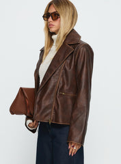 Vyolette Faux Leather Collared Jacket Washed Brown