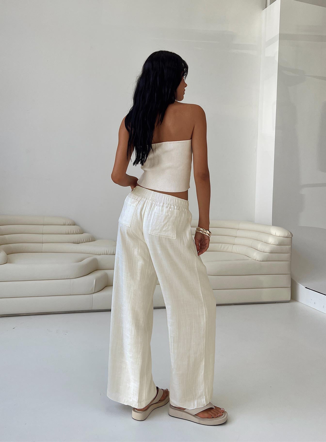 Louis Linen Blend Pants White Petite