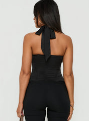 Gabriela Satin Halter Corset Top Black