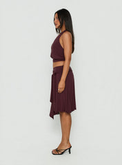 Soft Focus Tie Waist Midi Skirt Plum Noir