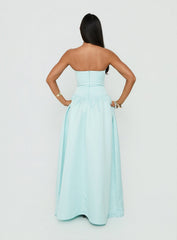 Soft Bloom Drop Waist Strapless Maxi Dress Blue