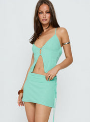 Kosmas Ruched Tie Side Mini Skirt Turquoise