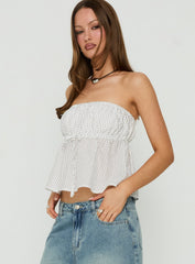 Vaila Strapless Frill Top White Polka Dot