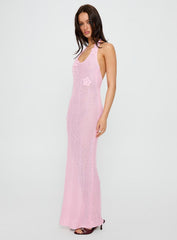 Nalanie Halter Crochet Maxi Dress Pink