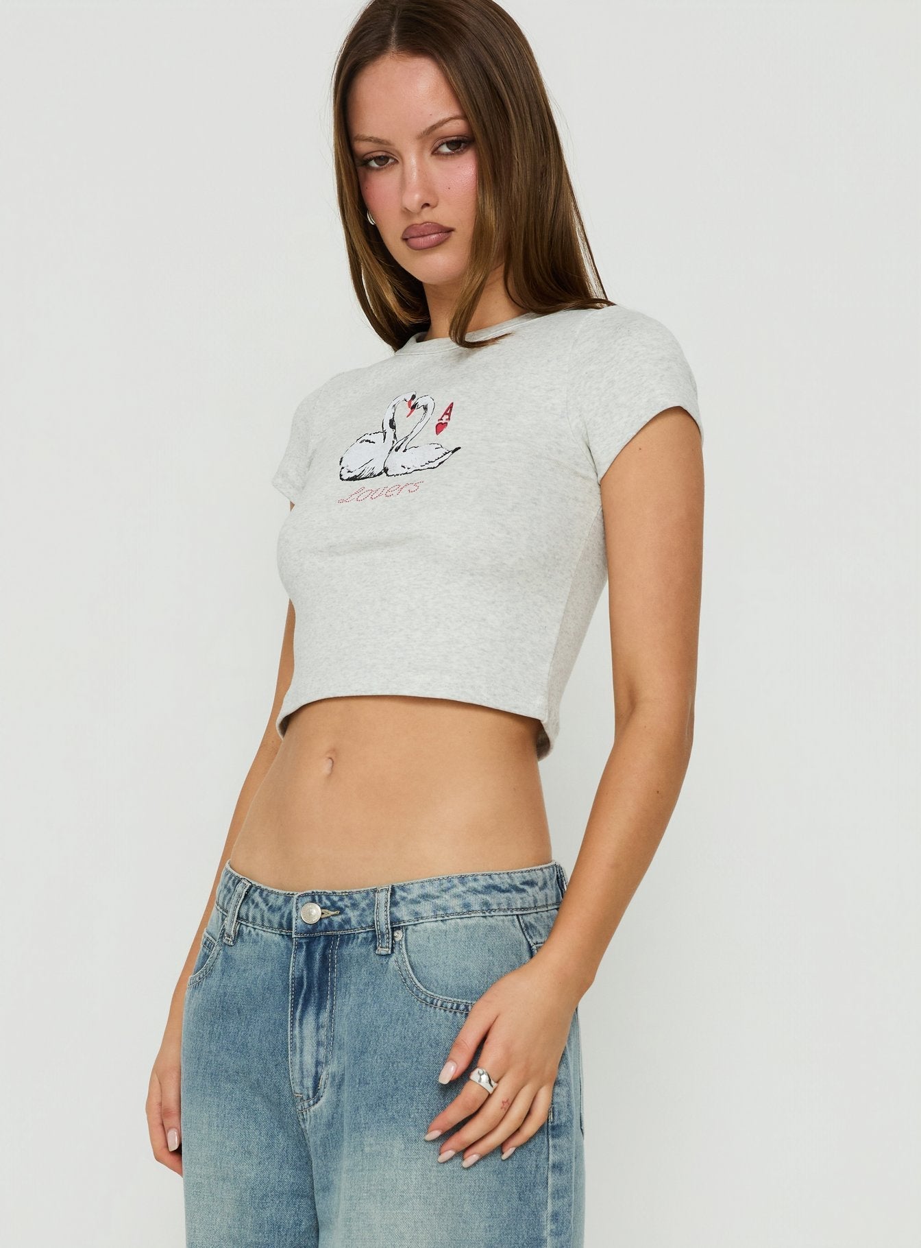 Swan Dance Graphic Baby Tee Grey Marle