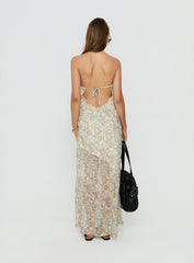 Noemi Halter Low Back Maxi Dress Cream Paisley