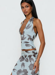 Roselin Mesh Halter Top Blue Floral