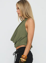 Carefree Days Jersey Cowl Neck Top Khaki