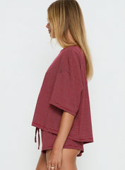 Sugar Surge Off Shoulder Sleep Top Cherry Stripe