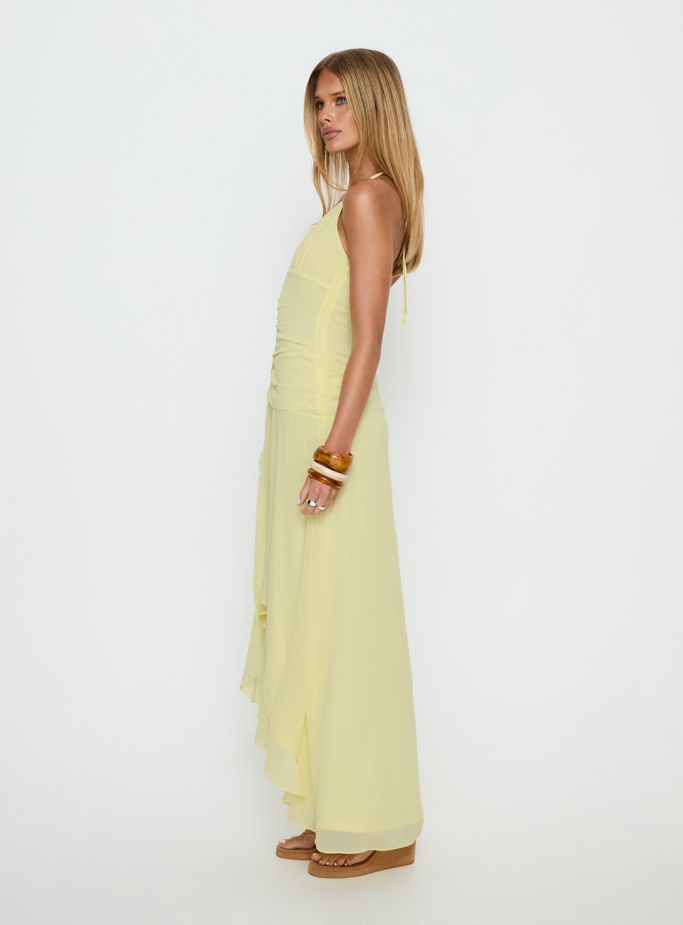 Roxine Asymmetrical Halter Maxi Dress Yellow