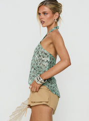 Ruwiko Cross Front Top Teal Paisley