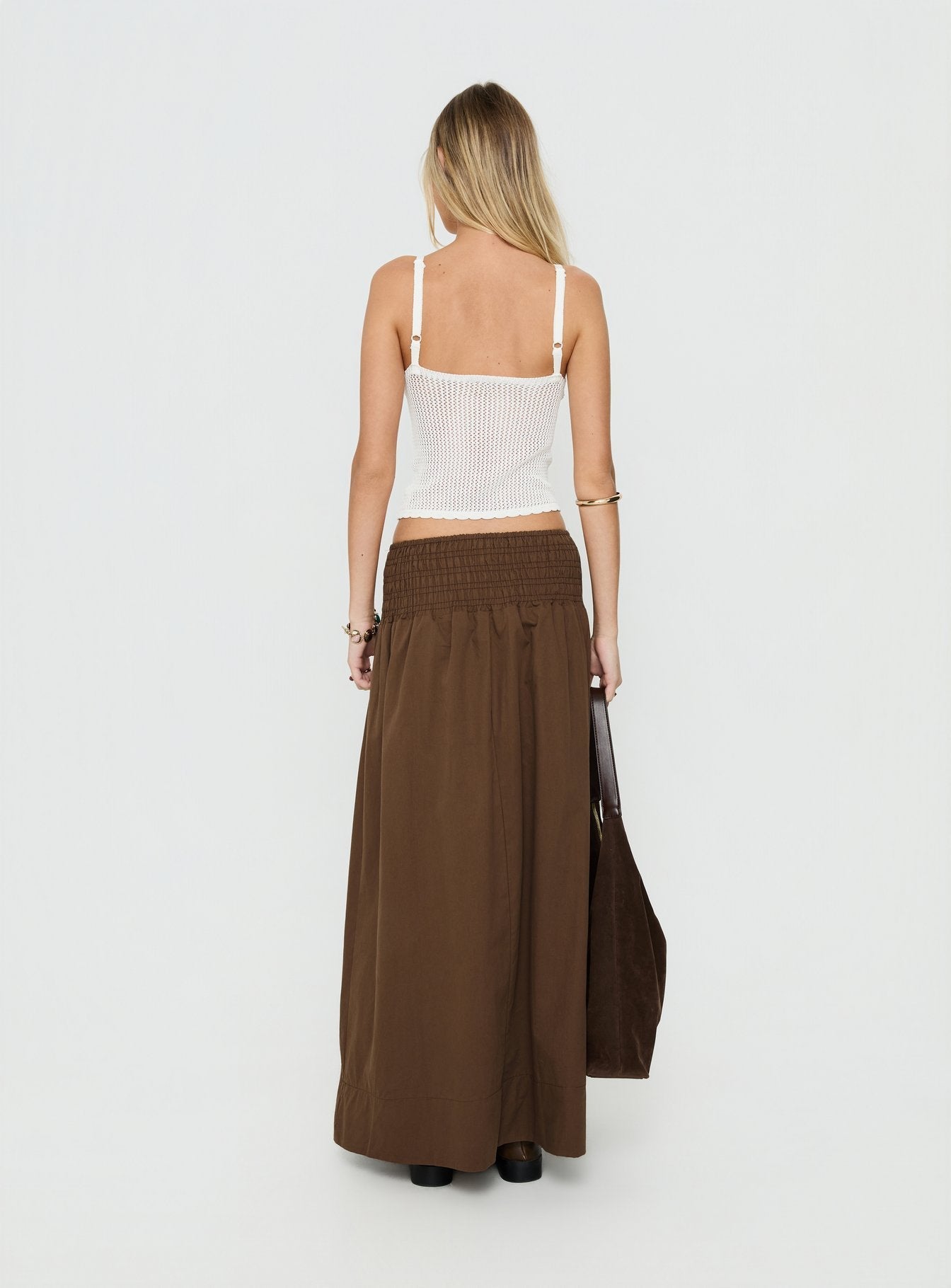 Thessa Ruched Maxi Skirt Chocolate