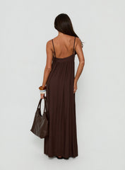 Wildah Linen Smock Maxi Dress Brown