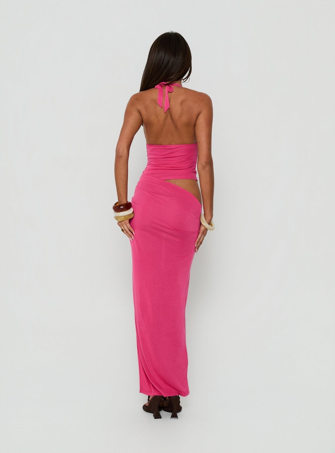 Imeraldia Hardware Halter Maxi Dress Guava
