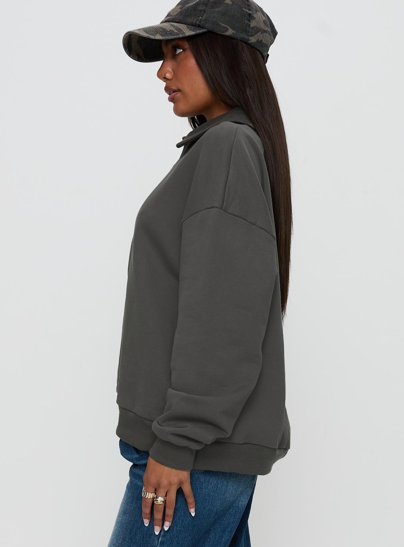 Back Around Collared Fleece Jumper Slate