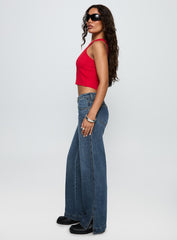 Dog Days Mid Rise Straight Leg Jeans Dark Blue Wash