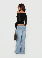 Picco Ultra Low Rise Wide Leg Jeans Light Blue Wash