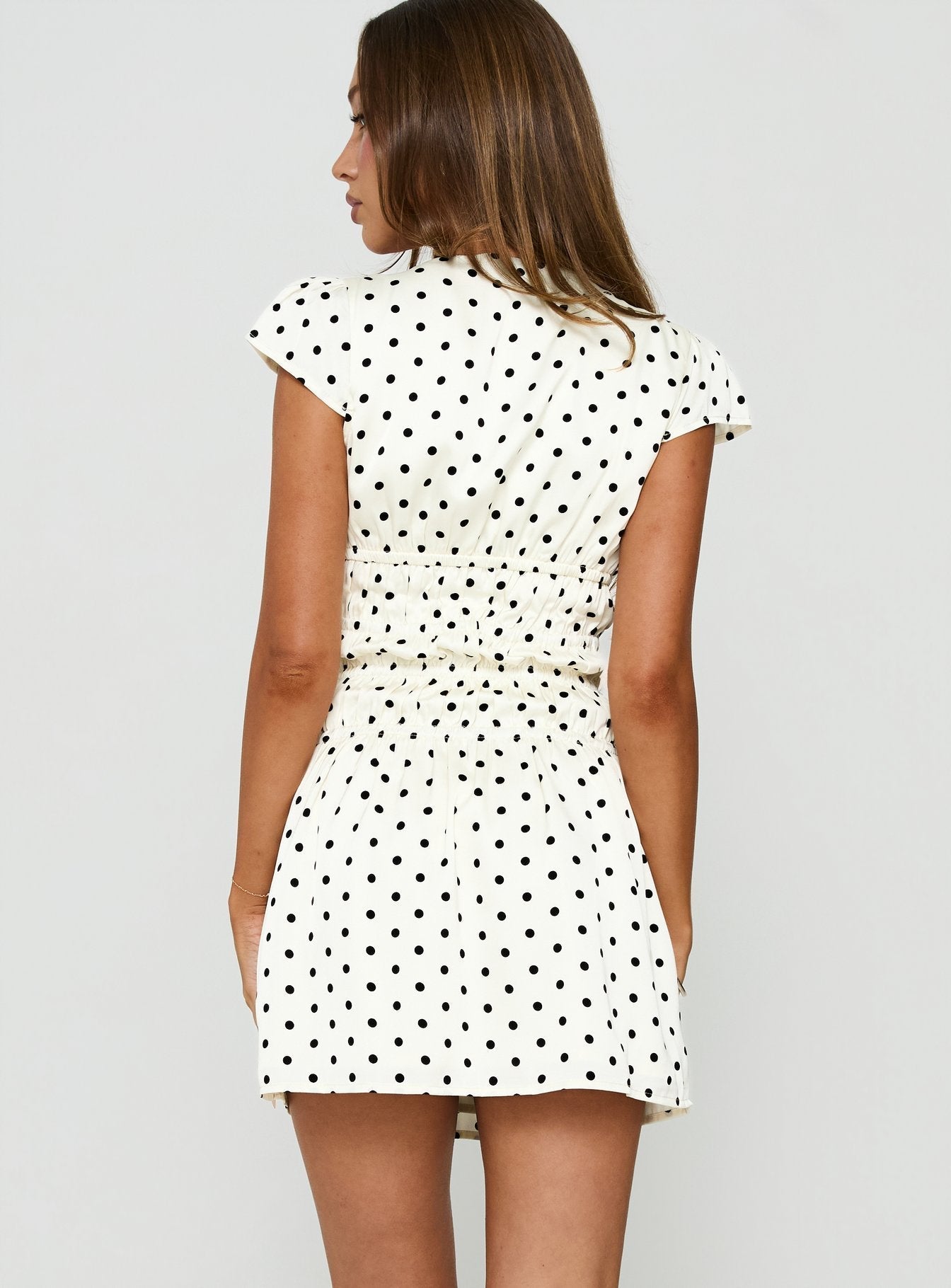 Evangelie Ruched Mini Dress White Polka