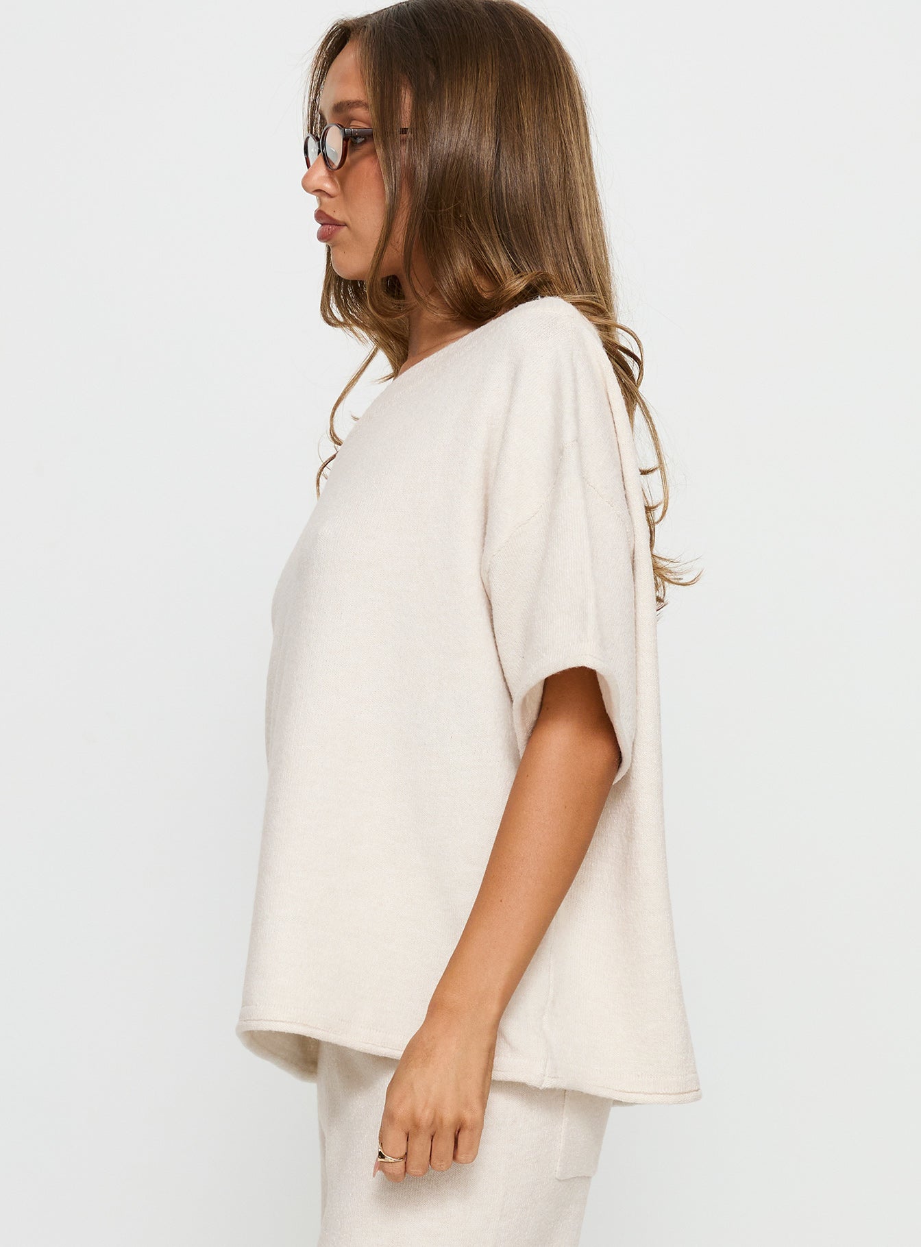 Kourta Off Shoulder Oversized Knit Top Oat